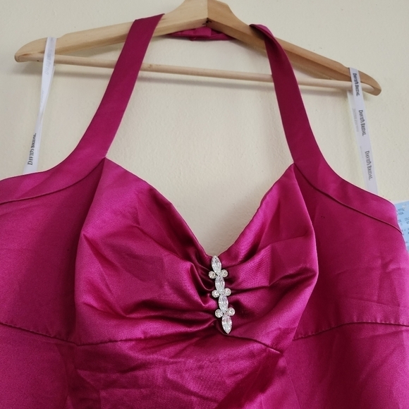NWT David's Bridal Pink Fuchsia Halter A Line Dress Plus Size 16 - Picture 5 of 14